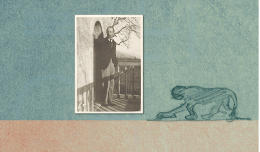 Banner mit Covermotiv von Rilke zeichnet im Hintergrund und einem Foto von Rilke in Sepia