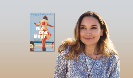 Banner mit Portrait von Peggy Patzschke und Cover von Bis ands Meer