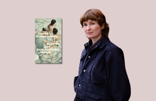 Banner mit Portträt von Laura Dürrschmidt und Cover von sommer der schlafenden Hunde