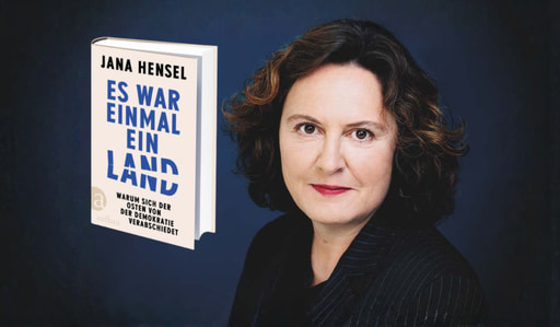 Banner mit Porträt von Jana Hensel und Cover von Es war einmal ein Land
