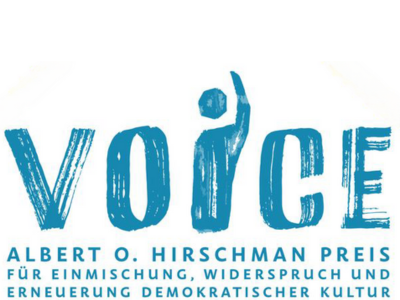 Grafik mit Text: "VOICE Albert O. Hirschman Preis für Einmischung, Widerspruch und Erneuerung demokratischer Kultur"
