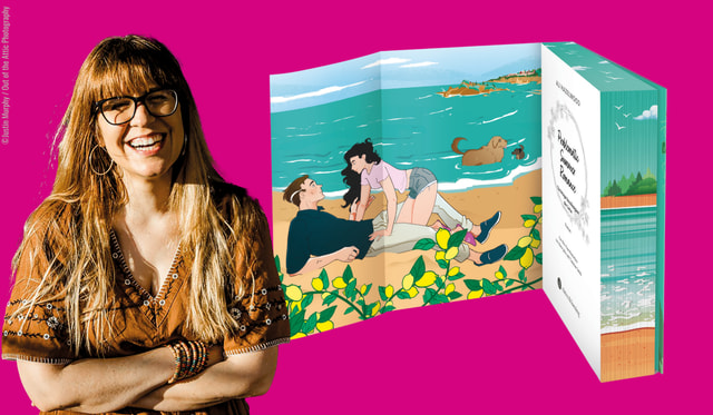 Autorin Ali Hazelwood und Innenansicht vom Buch mit Illustration von zwei Charakteren