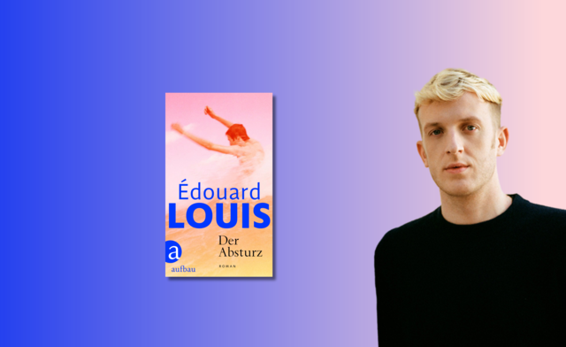 Grafik mit Portrait von èdouard Louis und Cover von Der Absturz. Text: &quot;Édouard im Interview Teil 3&quot;