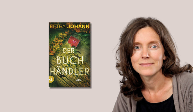 Banner mit Portraät von Petra Johann und Cover von Der Buchhändler