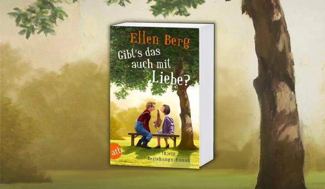 Im Hintergrund ist eine Baumlandschaft zu sehen. Im Vordergrund ist das Buch "Gibt's das auch mit Liebe"