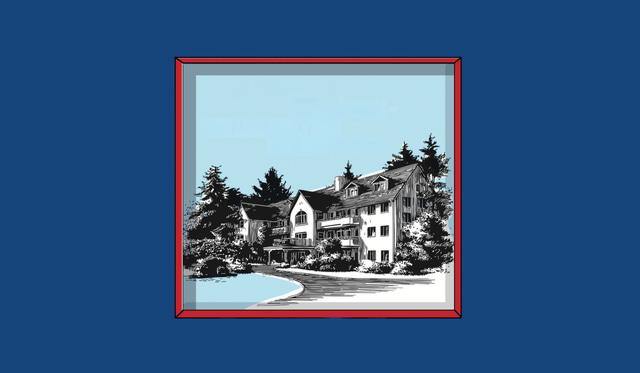 Banner mit einer eingerahmten schwarz-weiss Illustration eines Hauses 