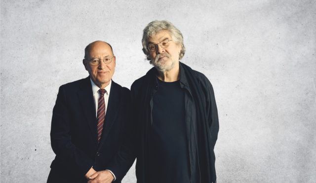 Banner mit Porträt von Gregor Gysi und Hans-Dieter Schütt