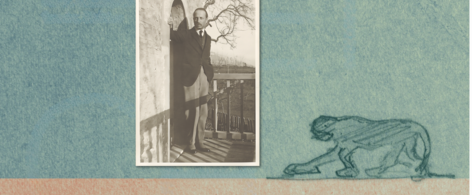 Banner mit Covermotiv von Rilke zeichnet im Hintergrund und einem Foto von Rilke in Sepia