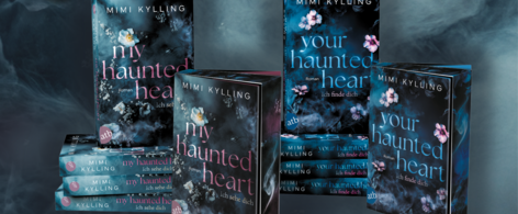 Banner mit Covermotiv von Mimi Lylling, My Haunted Heart im Hintergrund und mehrere Bücher (My Haunted Heart  und Your Haunted Heart)im Vordergrund