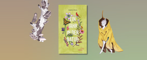 Banner mit Cover von Josephine Johnson, Ein Jahr in der Natur und zwei illustrationen von Andrea wan aus dem Buch