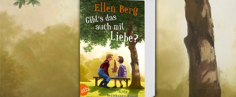 Im Hintergrund ist eine Baumlandschaft zu sehen. Im Vordergrund ist das Buch "Gibt's das auch mit Liebe"