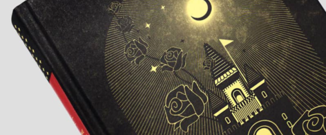 Angeschnittene Außenaniht von Klau Hammer, Die Schöne und das Tier. Zu sehen ist eine Illustration eines schlosses bei Nach in schwarz und gelb.