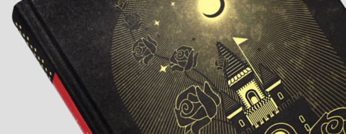 Angeschnittene Außenaniht von Klau Hammer, Die Schöne und das Tier. Zu sehen ist eine Illustration eines schlosses bei Nach in schwarz und gelb.