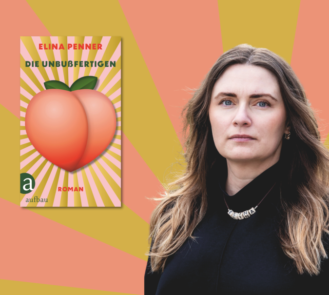 Banner mit Porträt von Elina Penner und Cover von Die Unbußfertigen