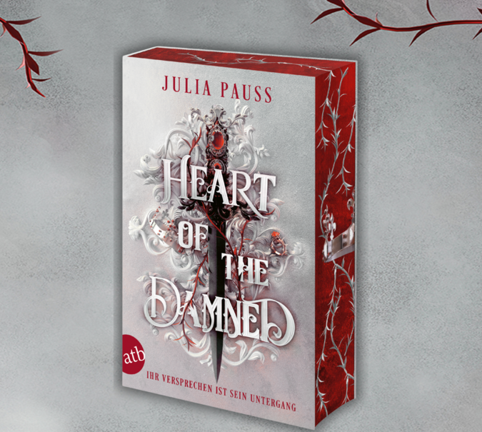 Banner mit Mockup von Julia Pauss, Heart of the Damned und Covermotiv im Hintergrund