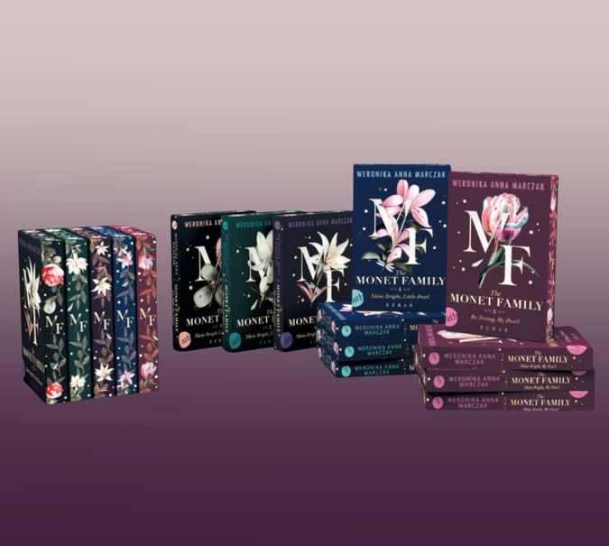 Grafik mir Mockups der ersten fünf Bände von Weronika Anna Marczak, Monet Family