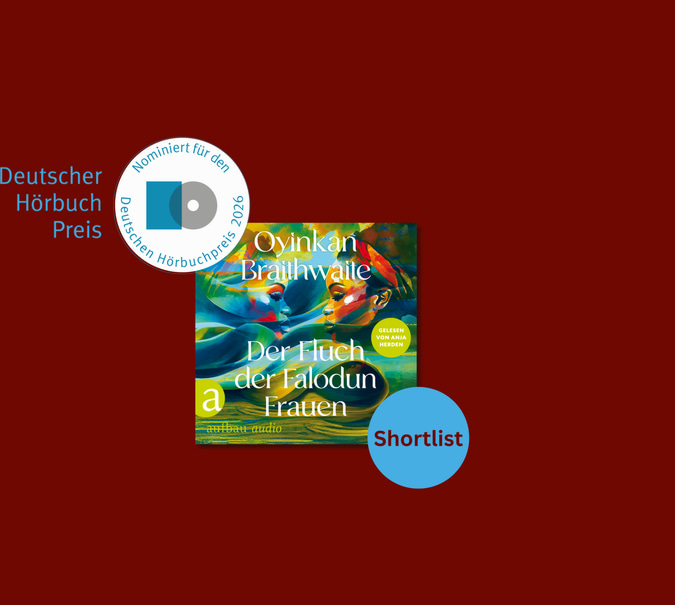 Banner mit Cover vom Hörbuch "Die Falodun Frauen", Logo vom Deutschen Hörbuchpreis und Shortlist-Sticker