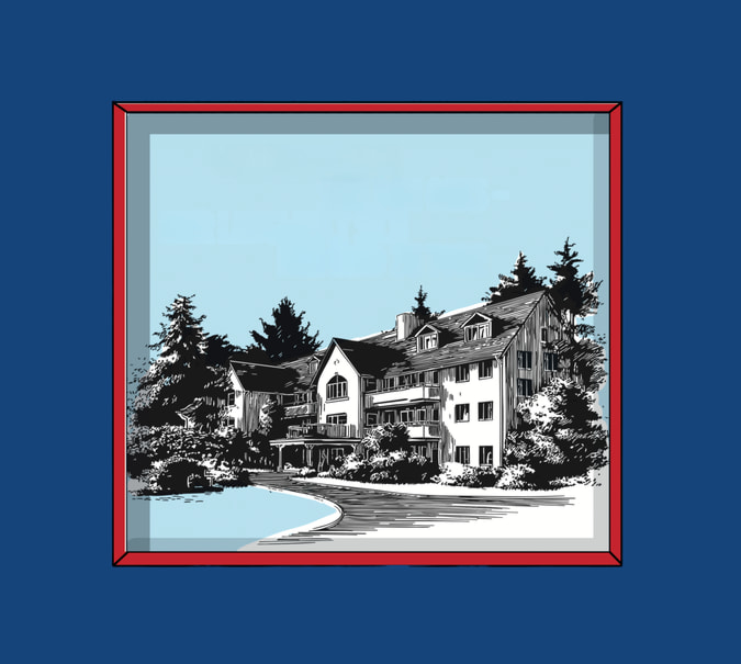 Banner mit einer eingerahmten schwarz-weiss Illustration eines Hauses 