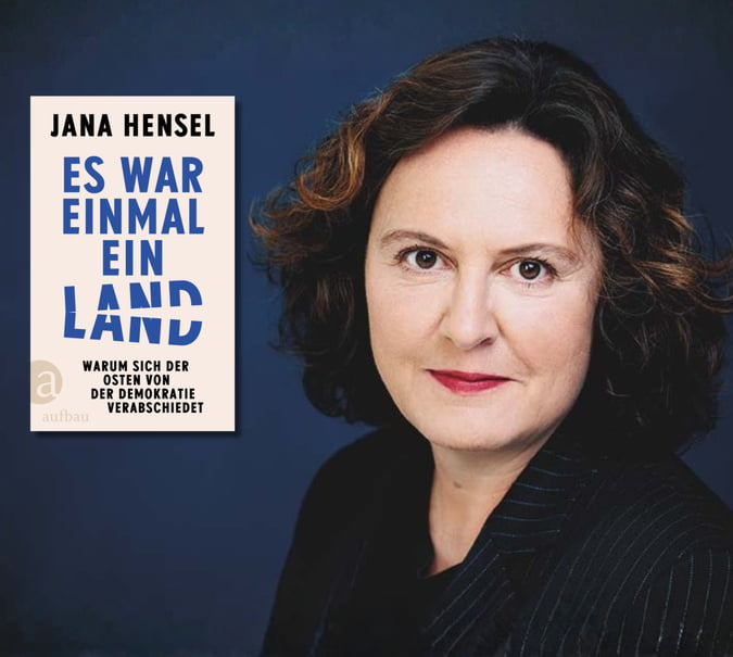 Banner mit Porträt von Jana Hensel und Cover von Es war einmal ein Land