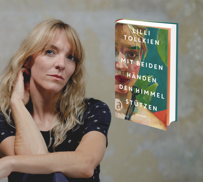 Banner mit Porträt von Lilli Tollkien und Packshot von Mit beiden Händen den Himmel stützen