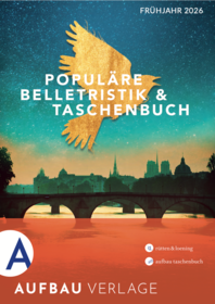 Cover der Frühjahrsvorschau 2026. Zu sehen ist eine Illustration mit einem goldenene Vogel, der über einer Stadtlandschaft fliegt