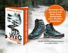 Packshot Rebecca Russ, Der Weg und Wanderschuhe auf Hintergrund mit Berglanfschaft. Text: „Gewinnen Sie passend zum Buch einen GUTSCHEIN eines Outdoor-Ausstatters“